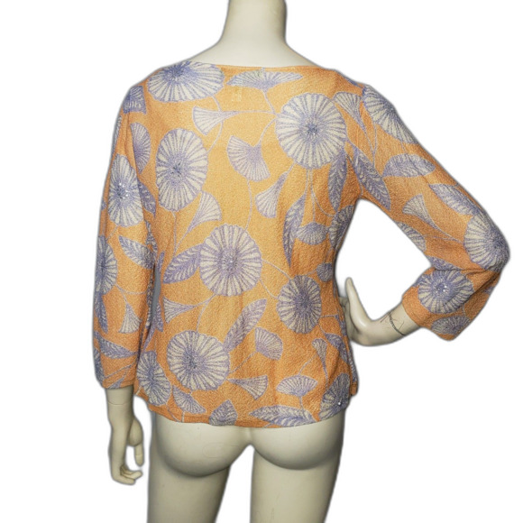 SIGRID OLSEN Orange and Purple Floral Mesh Layered Blouse Womens Size Large - Picture 2 of 10